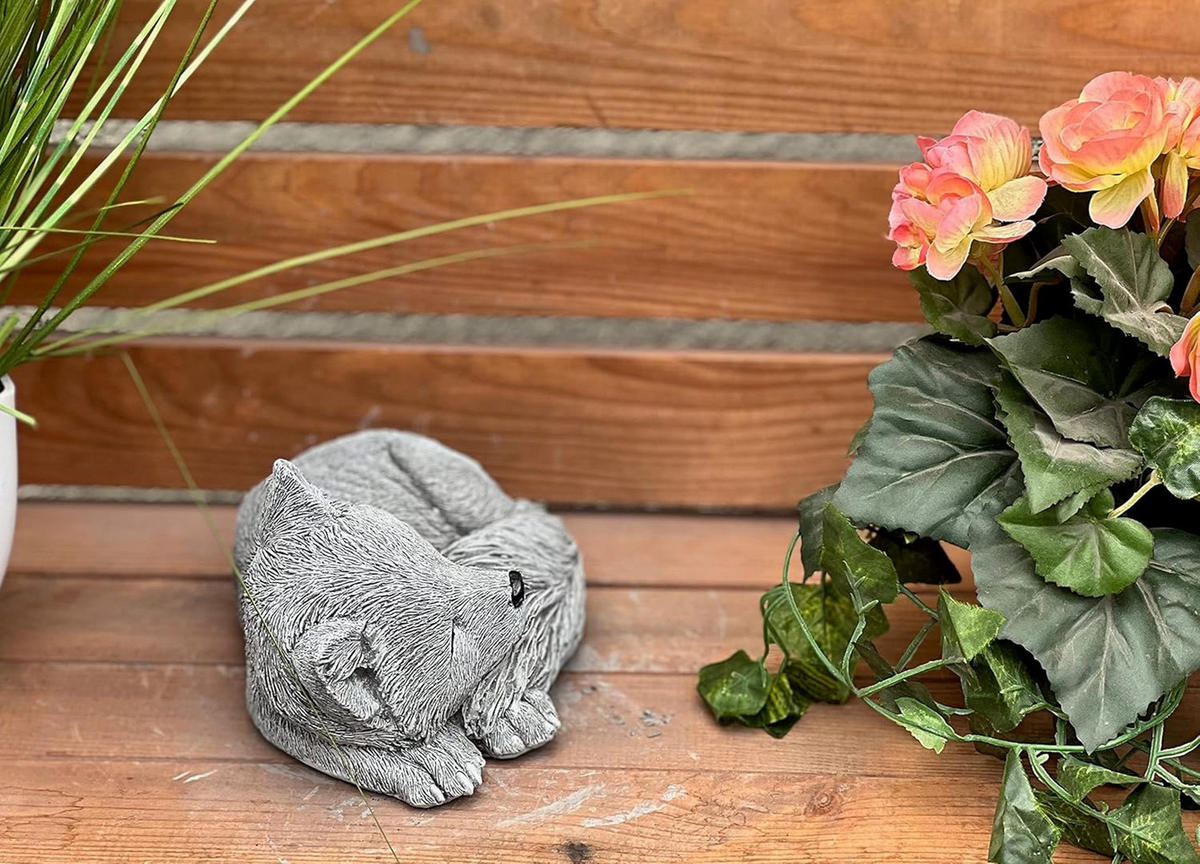 STEINFIGUR Fuchs Welpe Reini schlafend frostfest Steinguss massiv - Grau, Stein (20/11/12cm) - stoneandstyle