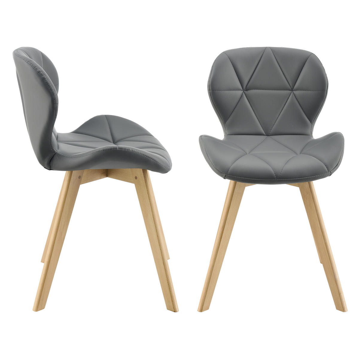 ESSZIMMERSTUHL-SET 2 TLG. Älmhult - Grau, Leder (47/78/52cm) - [en.casa]