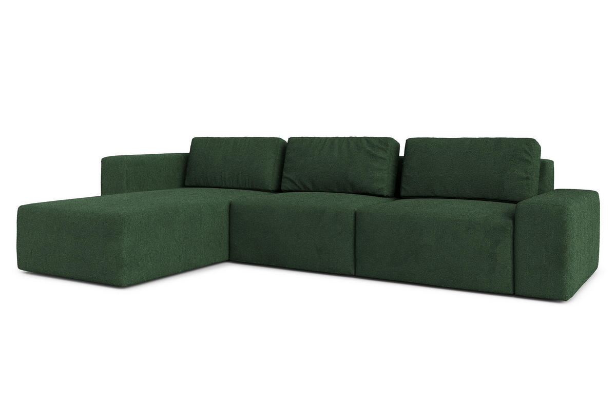 ECKSOFA L Form Arkleton Dunkelgrün 360/180/93 cm Links mit Schlaffunktion - Dunkelgrün/Schwarz, Kunststoff/Textil (180/360cm) - AX Living