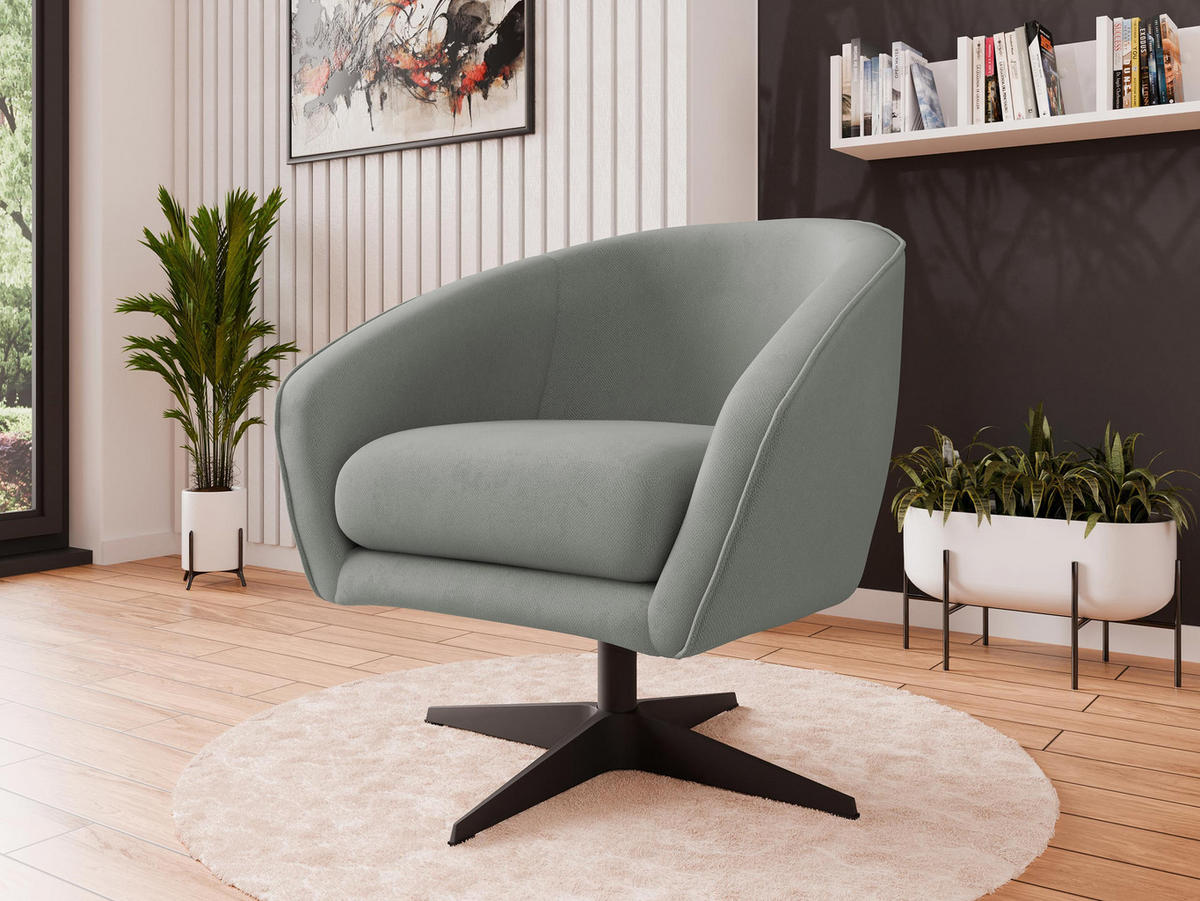 SESSEL Roma BX - Hellgrau/Schwarz, Holz/Textil (80/75/80cm) - MIRJAN24