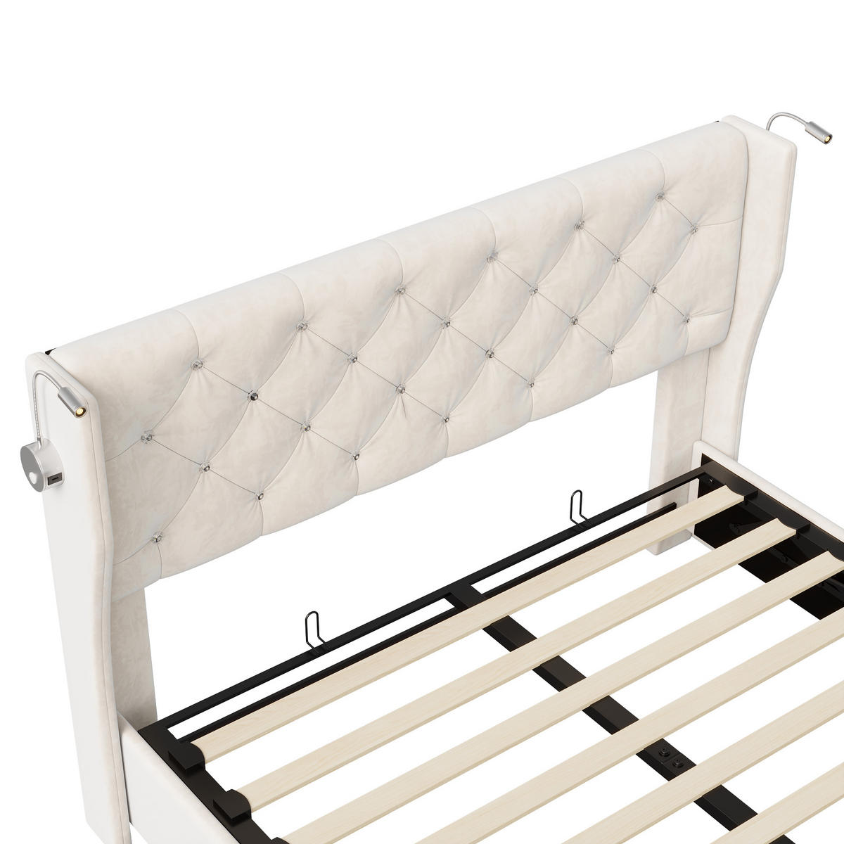 POLSTERBETT 160x200 cm, Beige, Leselichte und USB - Beige, Textil/Metall (160/200cm)