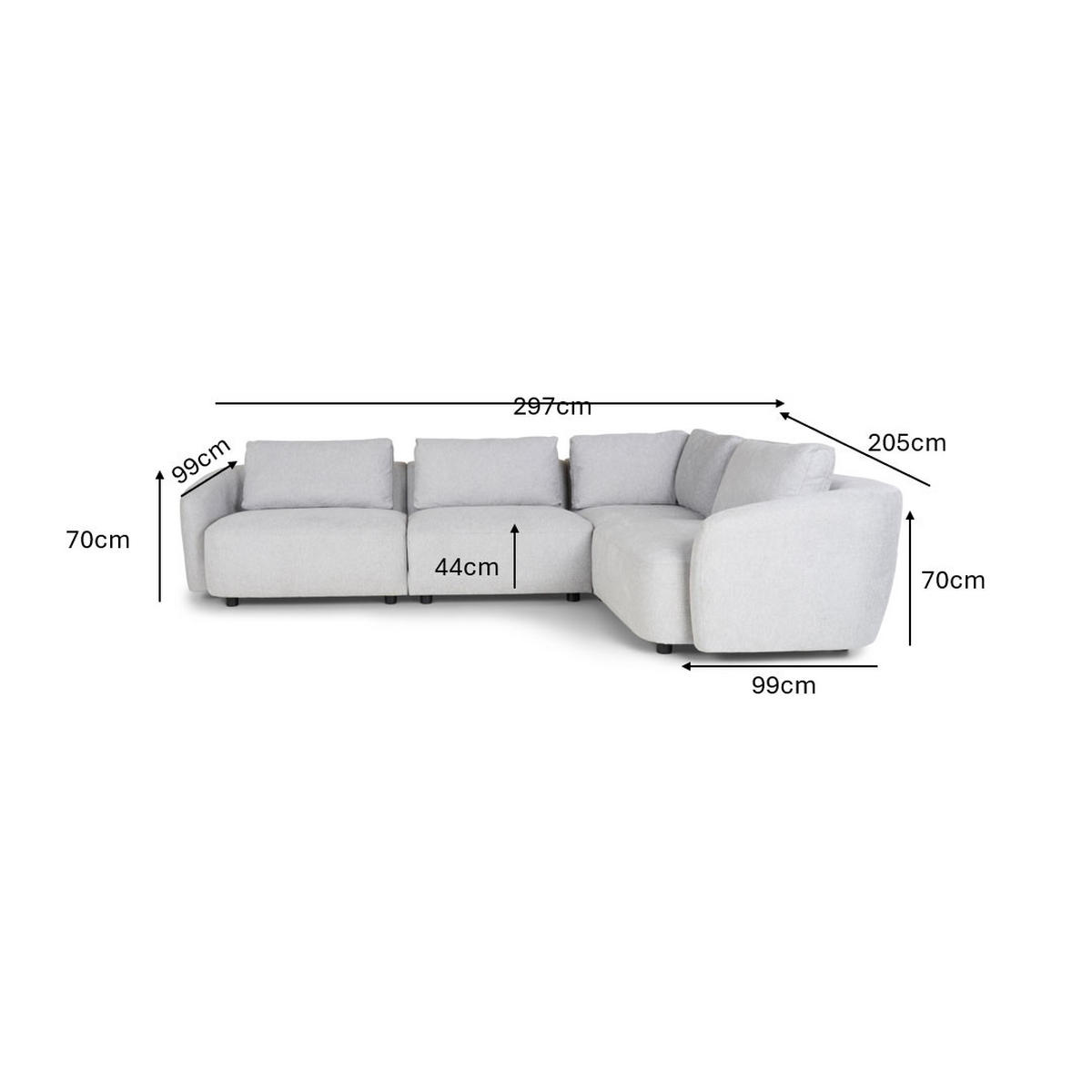 ECKSOFA Bergen Stoff Hellgrau - Hellgrau, Textil (205/297cm) - ebuy24