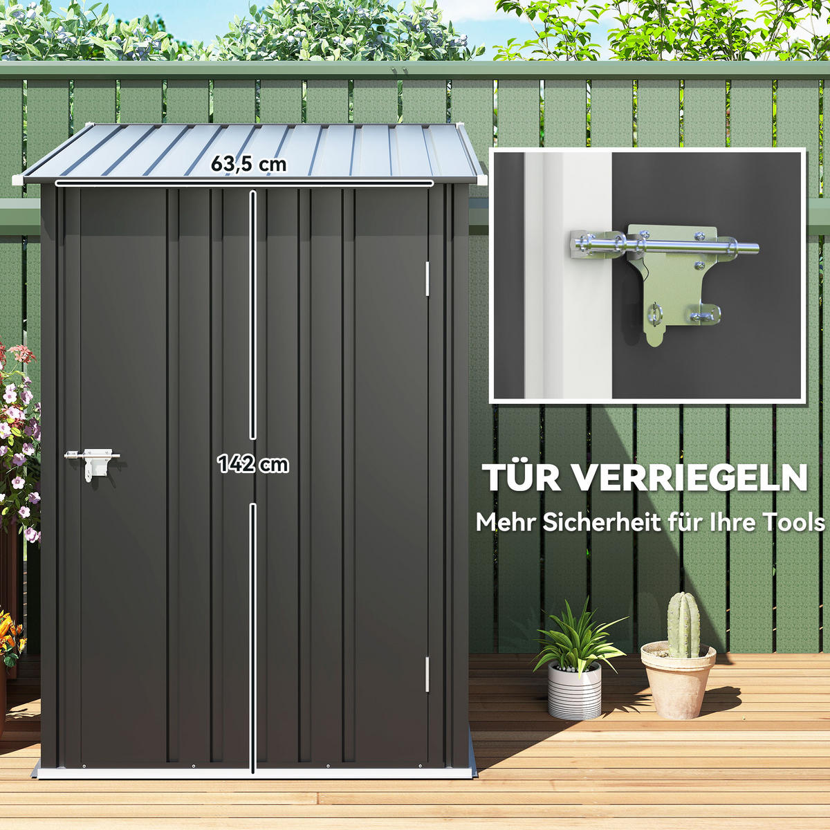 GERÄTEHAUS aus Stahl, Gartenschrank abschließbar, für Balkon, Terrasse, Dunkelgrau - Dunkelgrau, Metall (103/160/100cm) - Outsunny