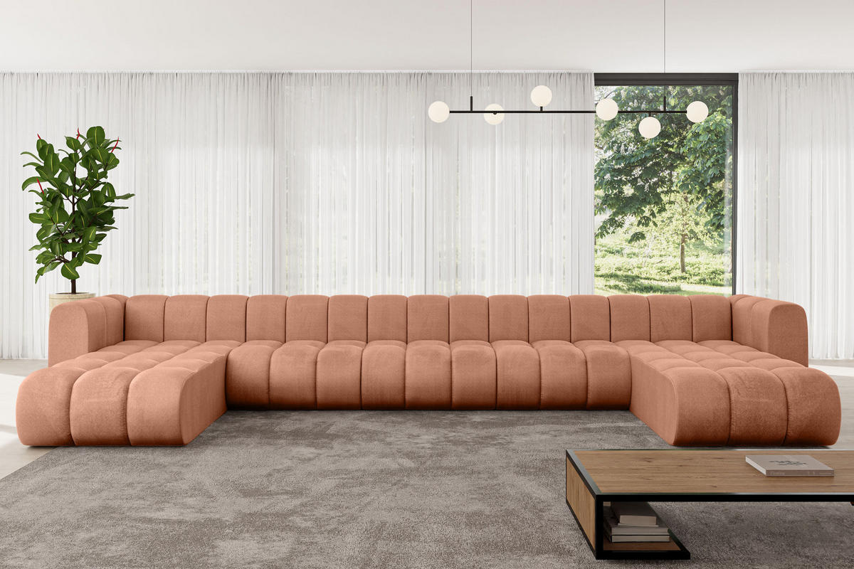 WOHNLANDSCHAFT modulares Sofa Joren-U3 - 501x177x70 cm Apricot - Koralle, Holzwerkstoff/Textil (501/70/177cm) - ALTDECOR