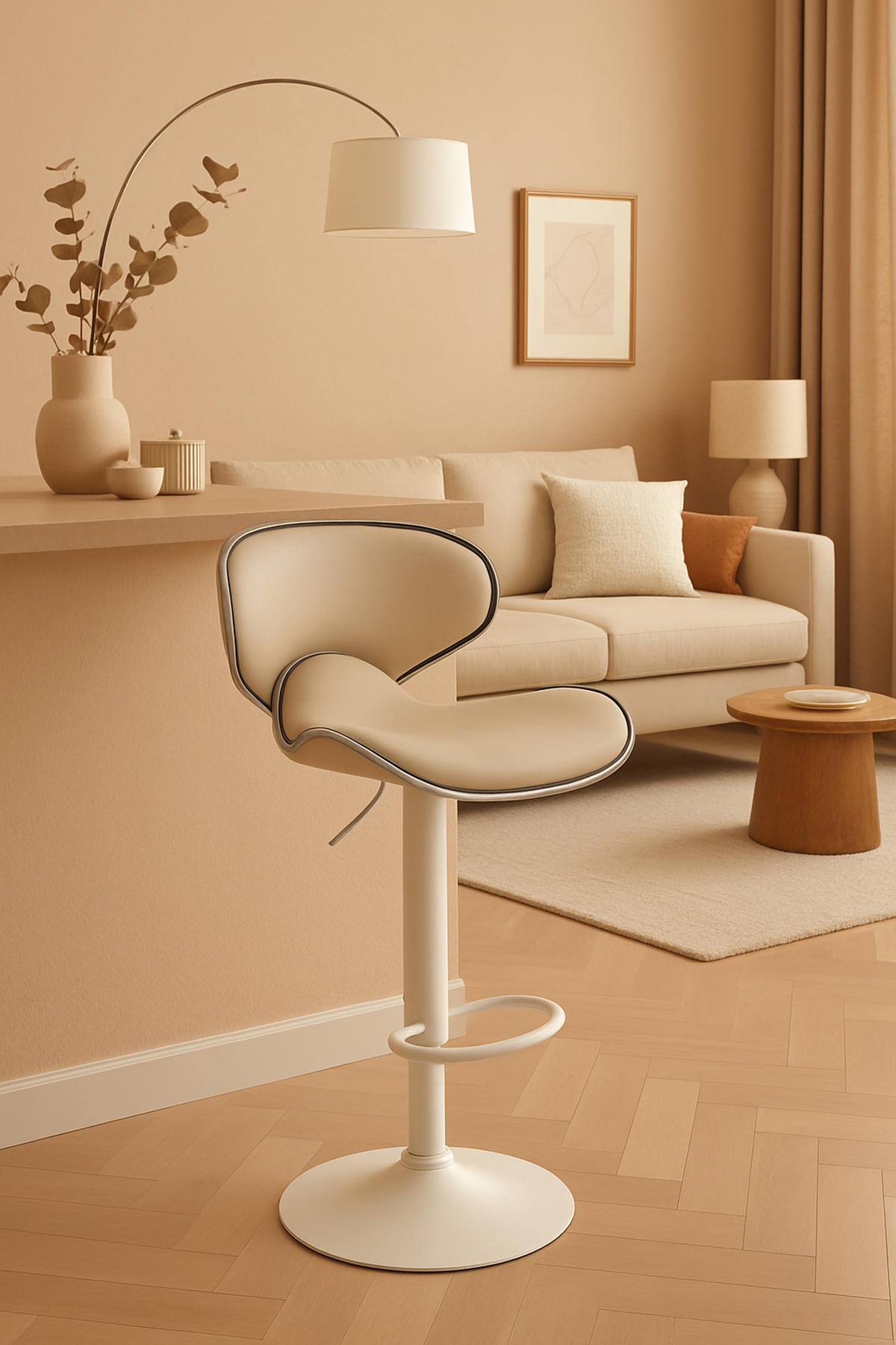 BARHOCKER 2er Set Las-Mallorcas Kunstleder weiß creme - Creme/Weiß, Kunststoff/Metall (46/108/49cm) - TPFLiving