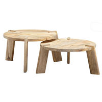 COUCHTISCH 2er Set Mango Massivholz Messingstreifen Handgefertigt HELEN, Beige 53x53x32 cm - Beige, Mangoholz/Holz (53/53/32cm) - KADIMA DESIGN