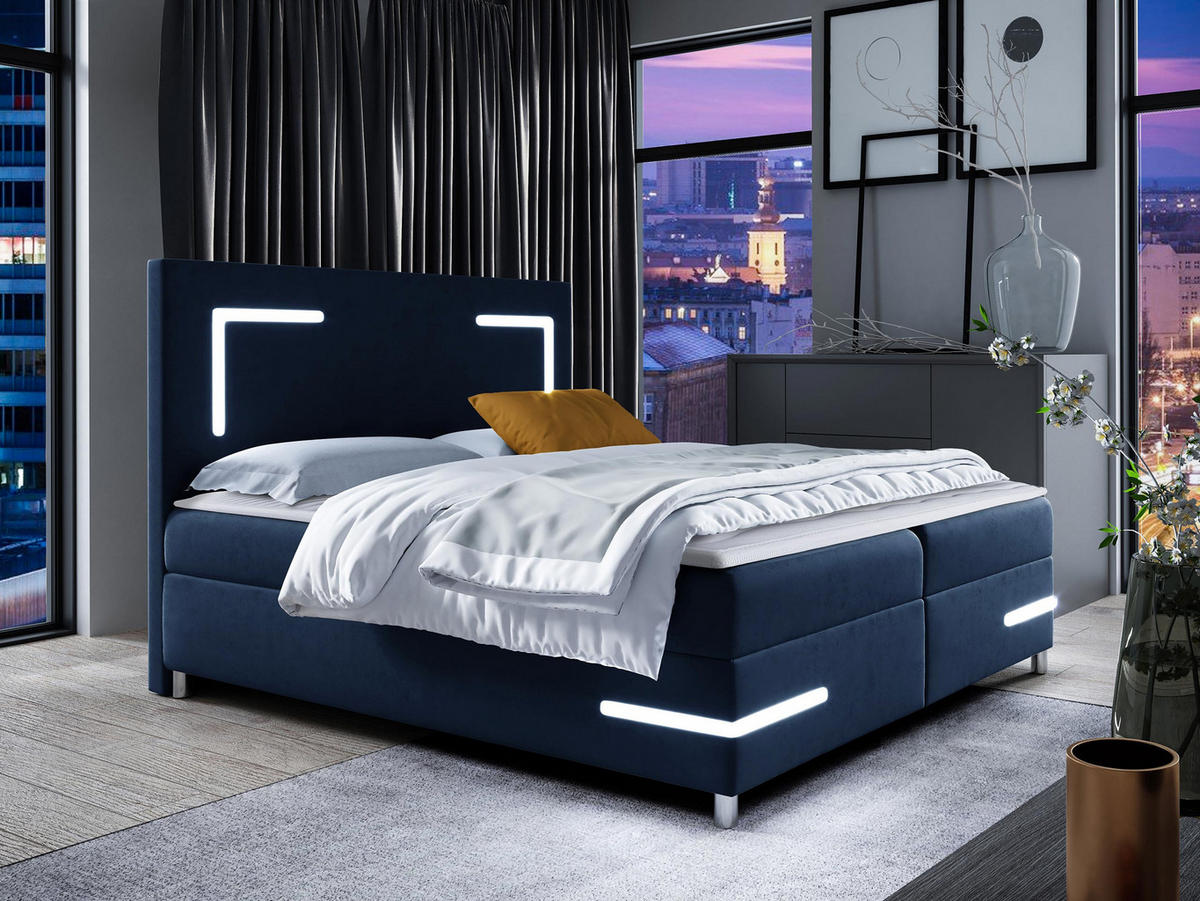 BOXBETT Delos LED - Dunkelblau, Holz (160/200cm) - MIRJAN24