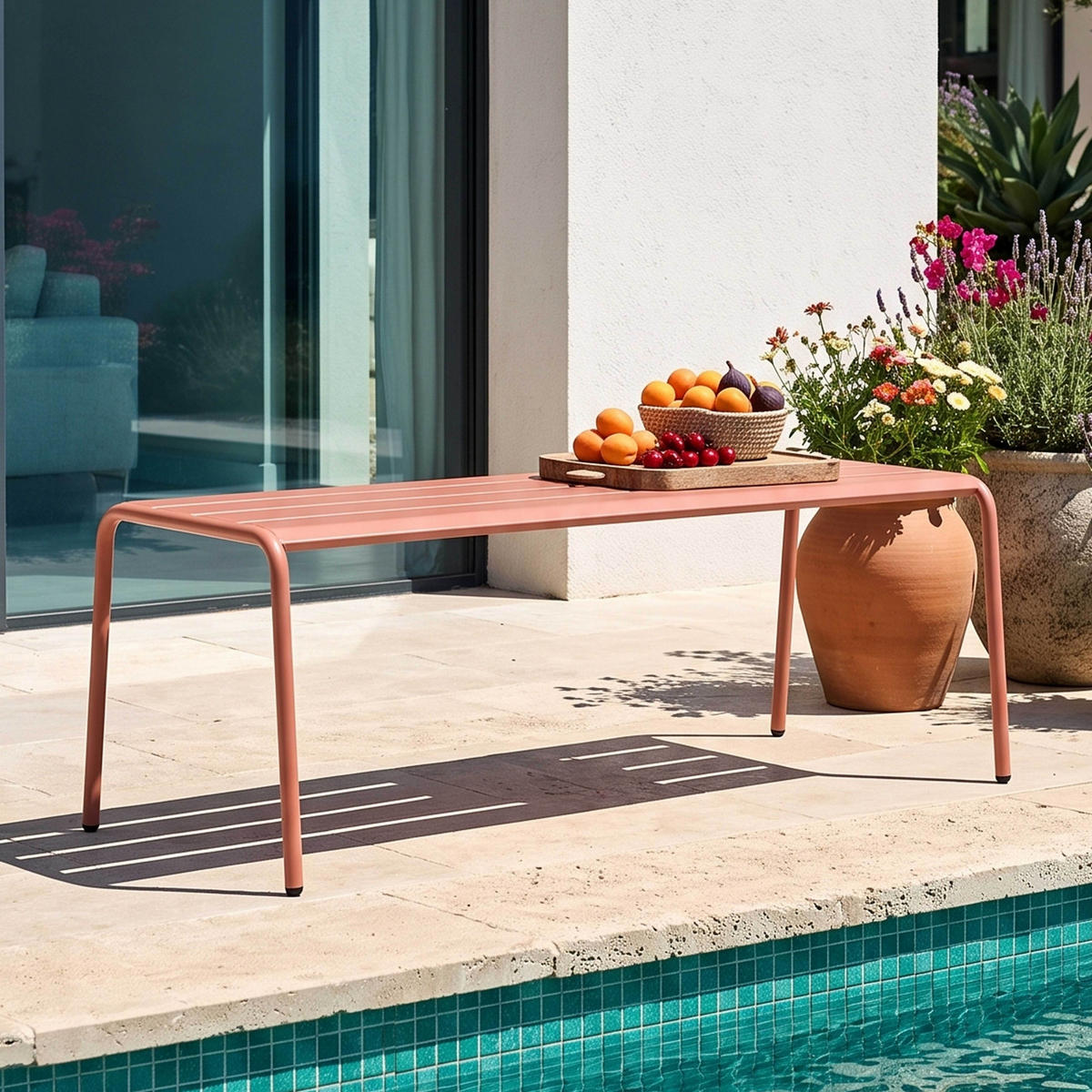 GARTENBANK, Lehm - Pink, Metall (52/46/120cm) - Oviala