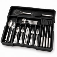 ORGANIZATOR TACÂMURI Negru extensibil cu inserție pentru cuțite - negru, material plastic (56.5/5/48.5cm) - Relaxdays