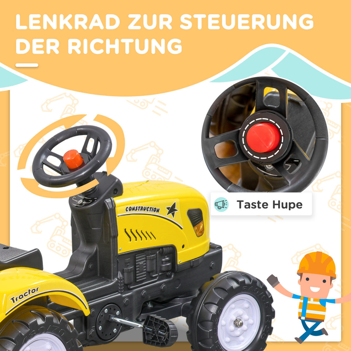 KINDER RUTSCHAUTO, Gelb, Eisen+ Kunststoff - Gelb, Metall (133/42/51cm) - HOMCOM