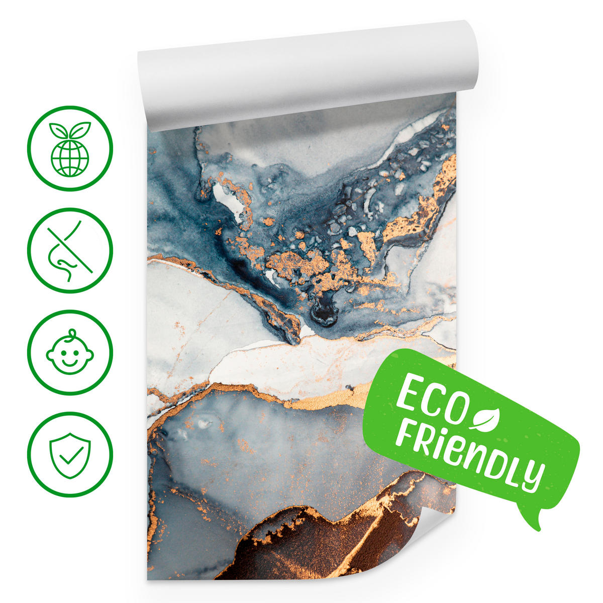 FOTOTAPETA Pre Obývaciu Izbu Mramor Modrá Moderná Zlaté Akcenty Elegantná 150 x 105 cm - žltá/sivá, papier (150/105cm) - Muralo