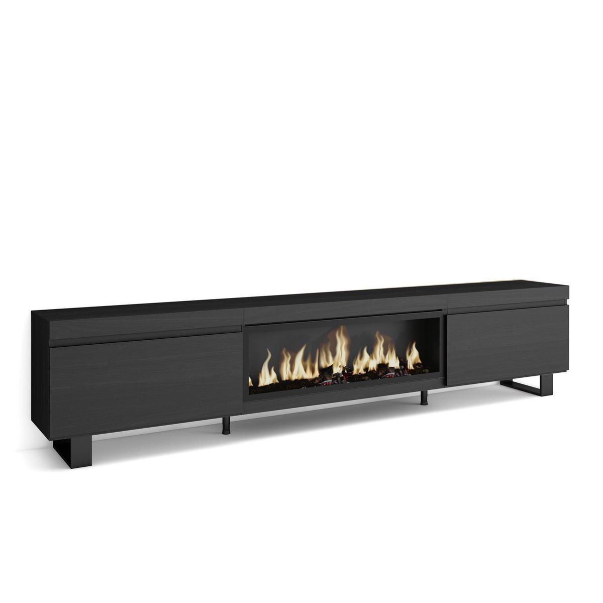 TV-SCHRANK Lowboard, Elektrokamin XXL, schwarz, 267/35/57cm - Schwarz, Holzwerkstoff (267/57/35cm) - Skraut Home