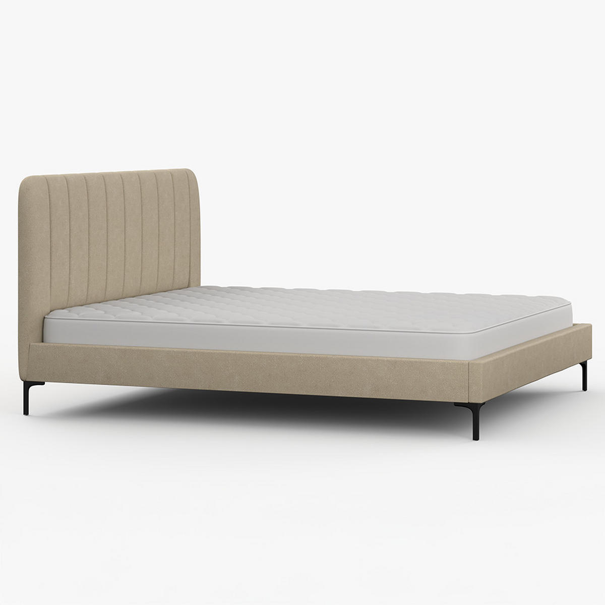 POLSTERBETT LUMI, Lattenrost, ohne Bettkasten, gepolsterte Kopfstütze 160/200 in Beige - Beige/Schwarz, Holz/Textil (160/200cm) - imoebel24