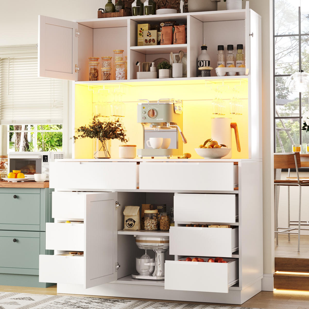 GESCHIRRSCHRANK aus MDF 120x40x183.5 cm in Weiß mit Smart-LED - Weiß, Holzwerkstoff (120/183.5/40cm) - Modfu