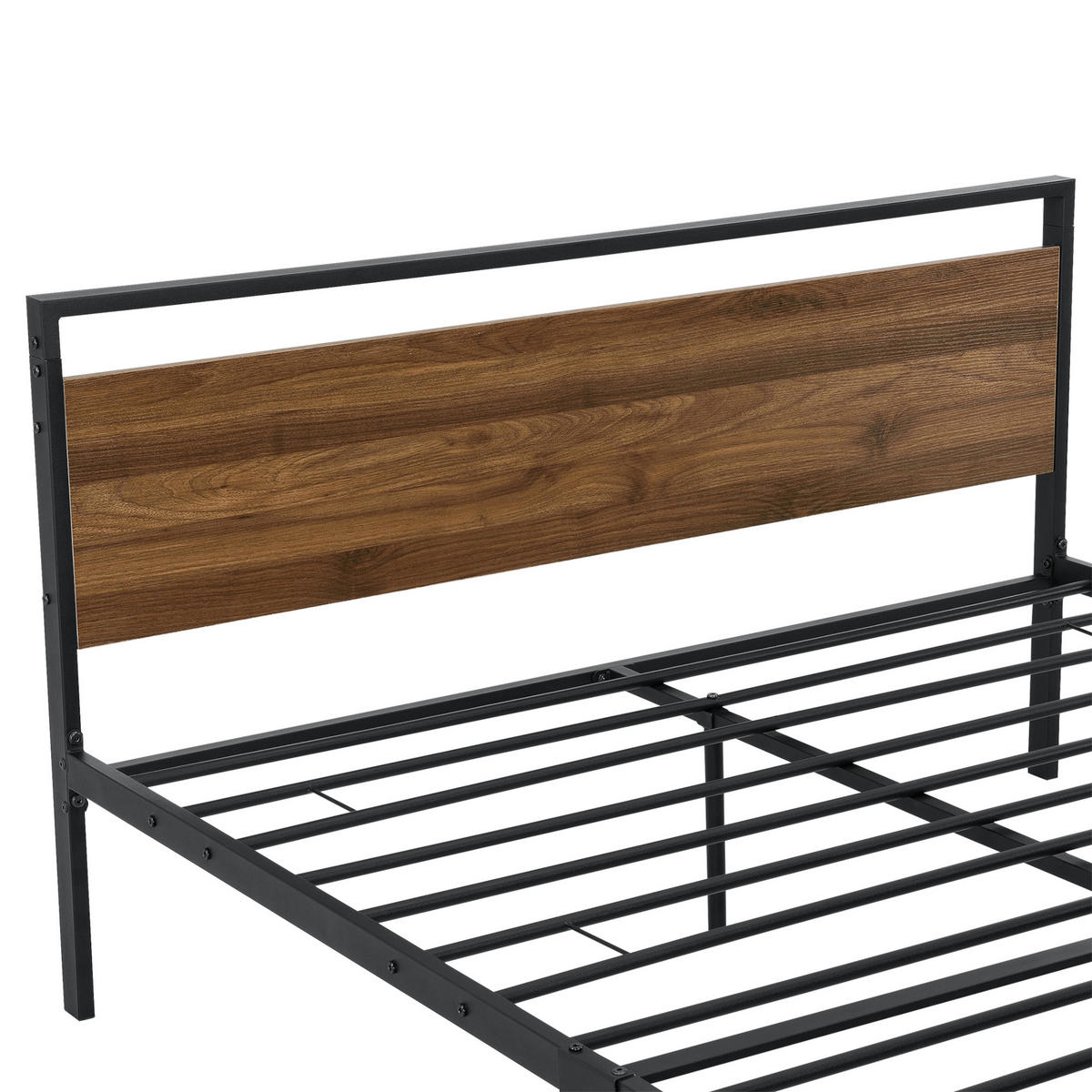 METALLBETT Finse - Walnussfarben/Schwarz, Metall (140/200cm) - [en.casa]