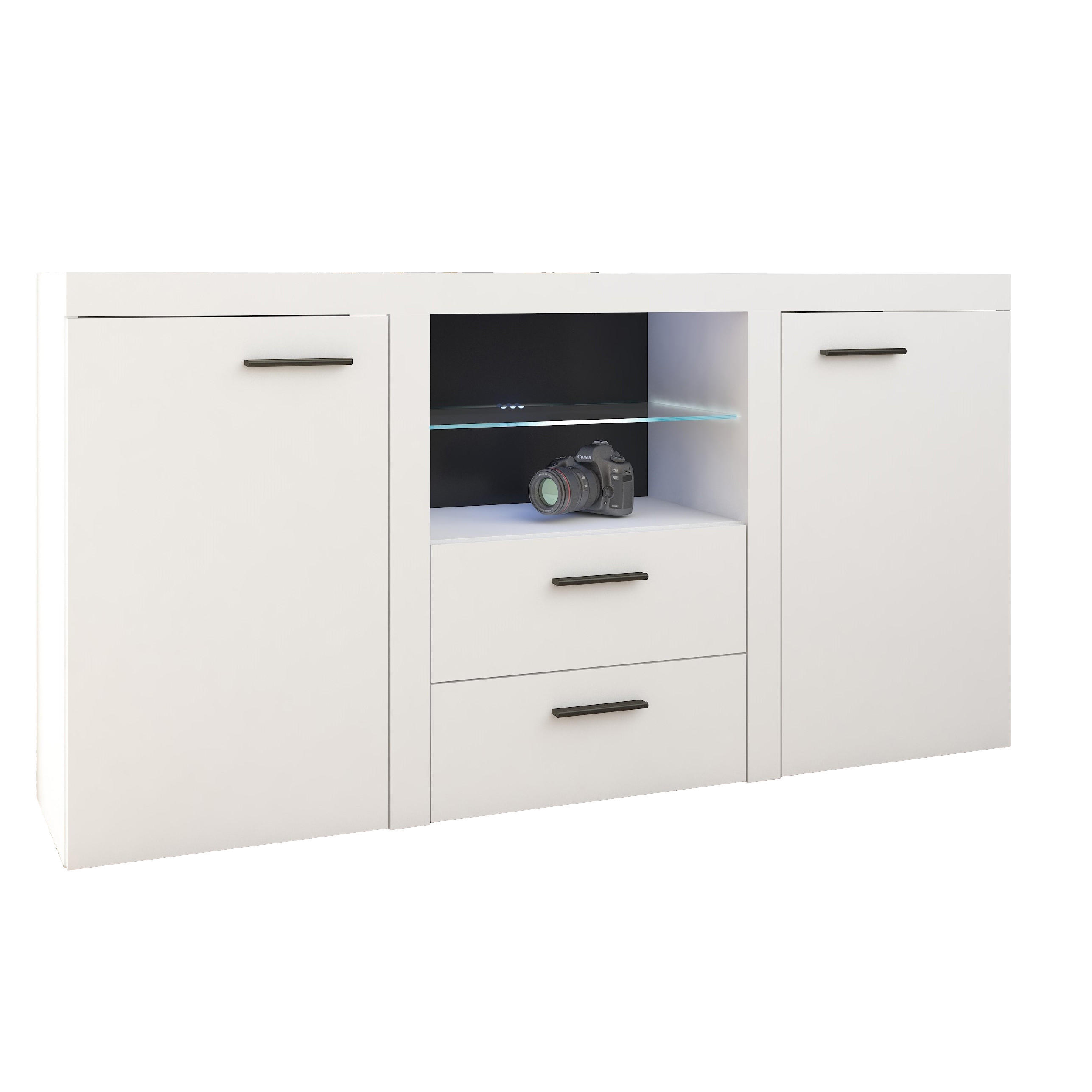 SIDEBOARD RITMO 156x40x82 cm mit 2 Schubladen und 2 Türen Weiß - Weiß, Holzwerkstoff (156/82/40cm) - MASSENO