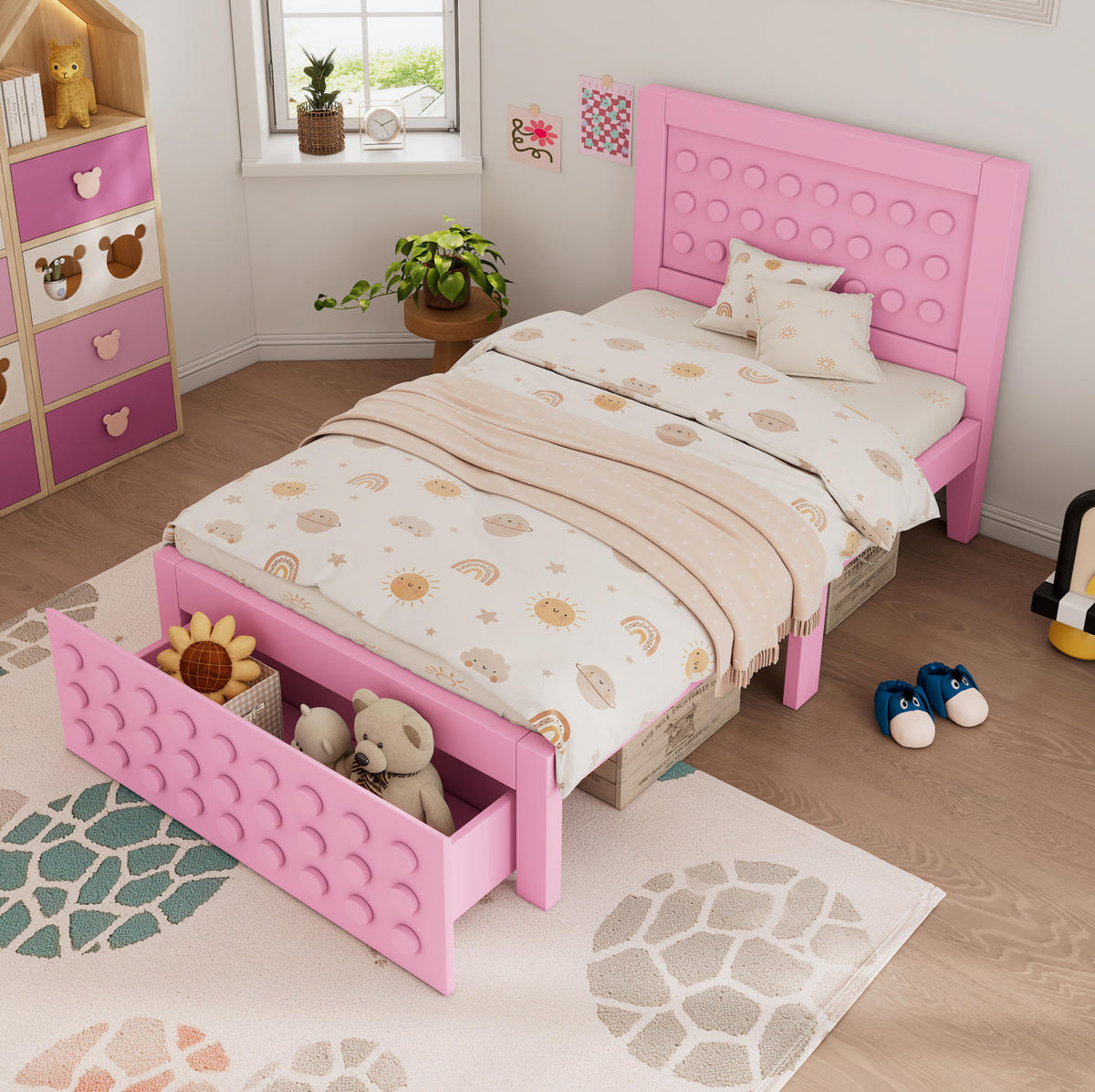 KINDERBETT, 1 Stauraumschublade, Block-Design, 90x200cm, Rosa - Rosa, Holz (90/200cm) - OKWISH