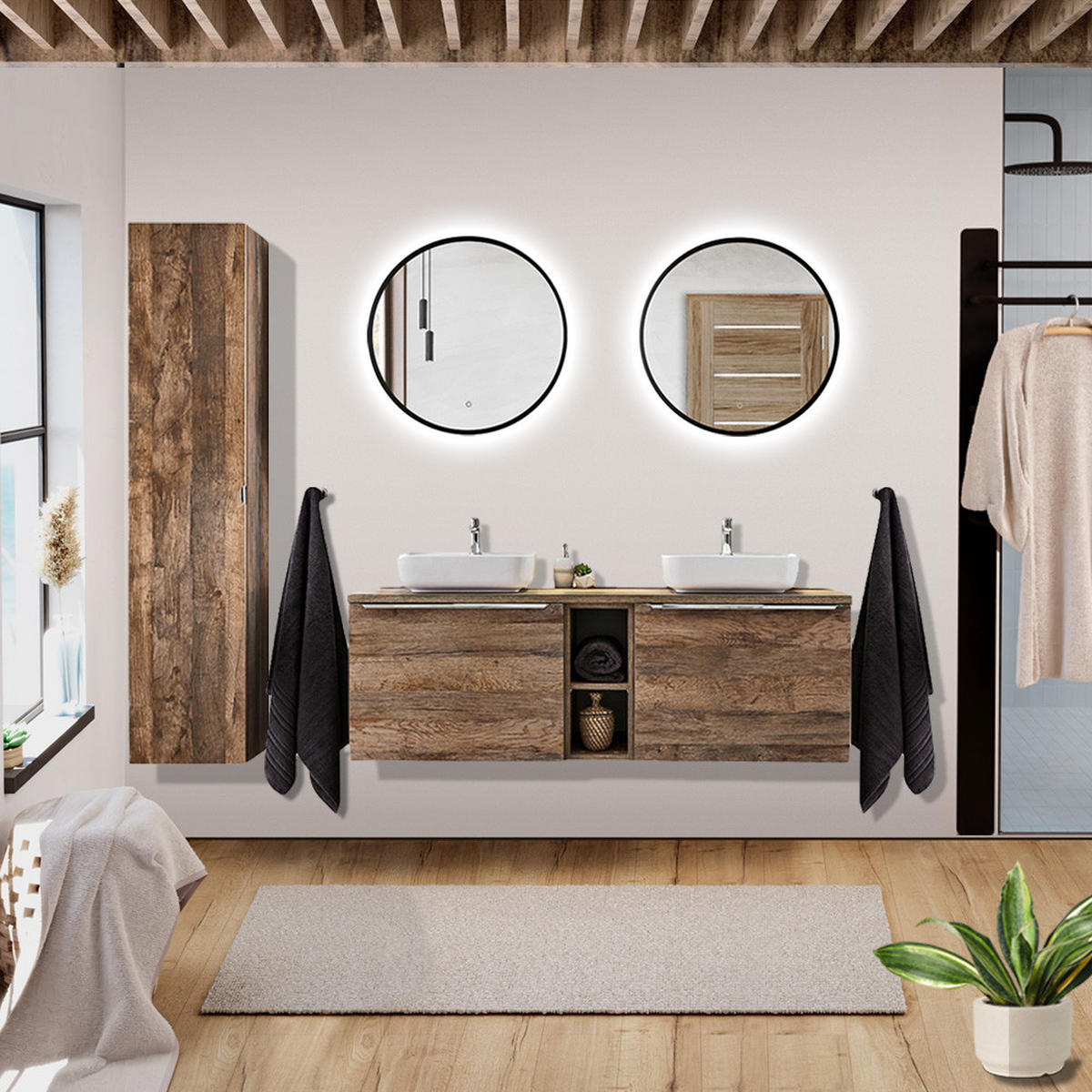 BADMÖBEL-SET 9-TLG. Puebla-56 - Braun, Holzwerkstoff (190/200/46cm) - Lomado