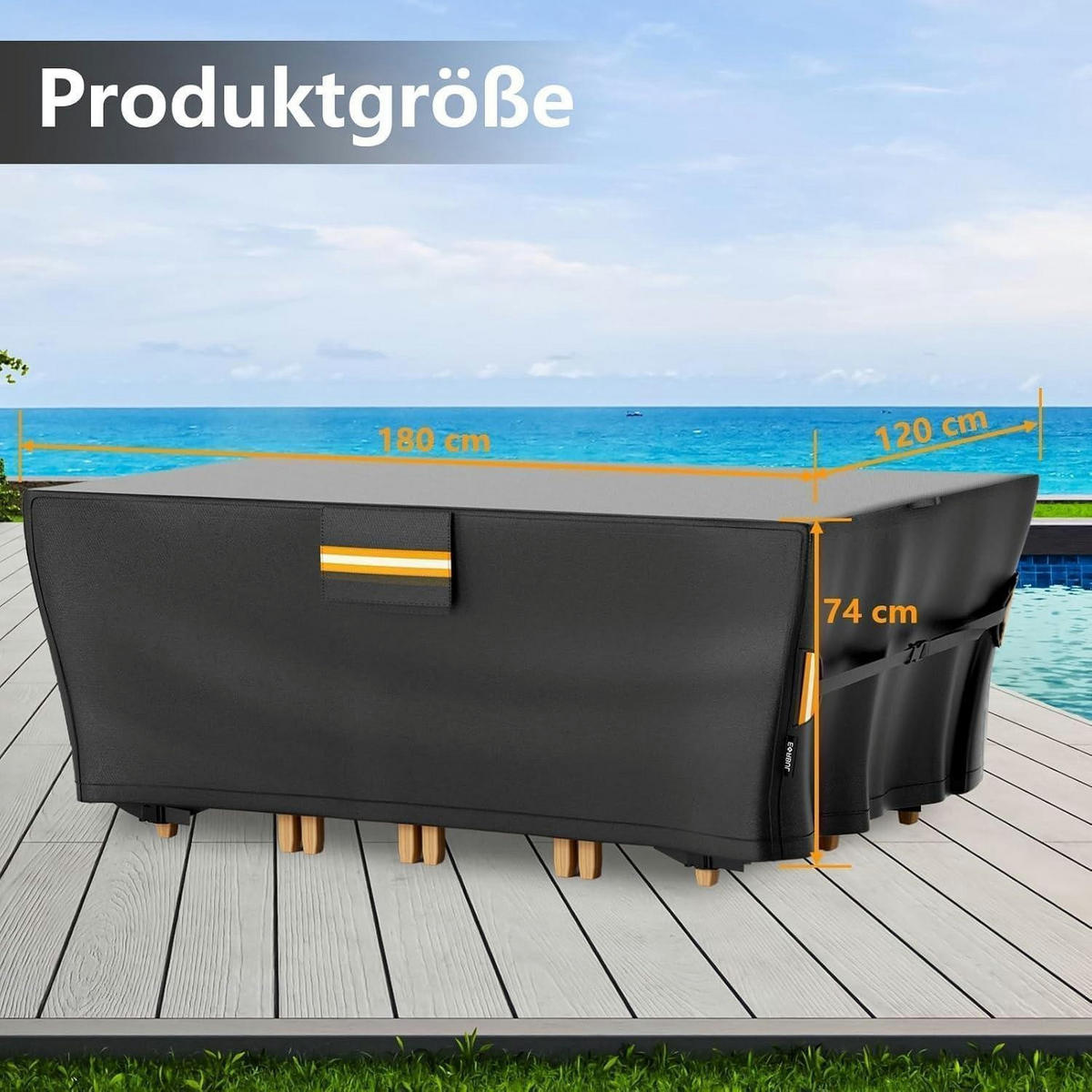GARTENMÖBEL Abdeckung 180 x 120 x 74 cm Wasserdicht 420D Gewebe - Schwarz, Textil (120/74/180cm)