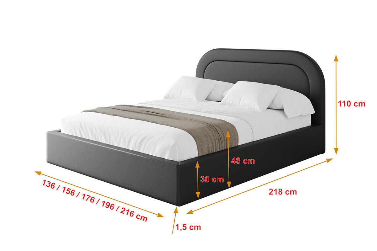 POLSTERBETT mit Bettkasten und Lattenrost, Bett mit Matratze H3/H4 - LERAY 180x200 Schwarz Kunstleder - Schwarz Hochglanz, Holzwerkstoff/Textil (180/200cm) - ALTDECOR