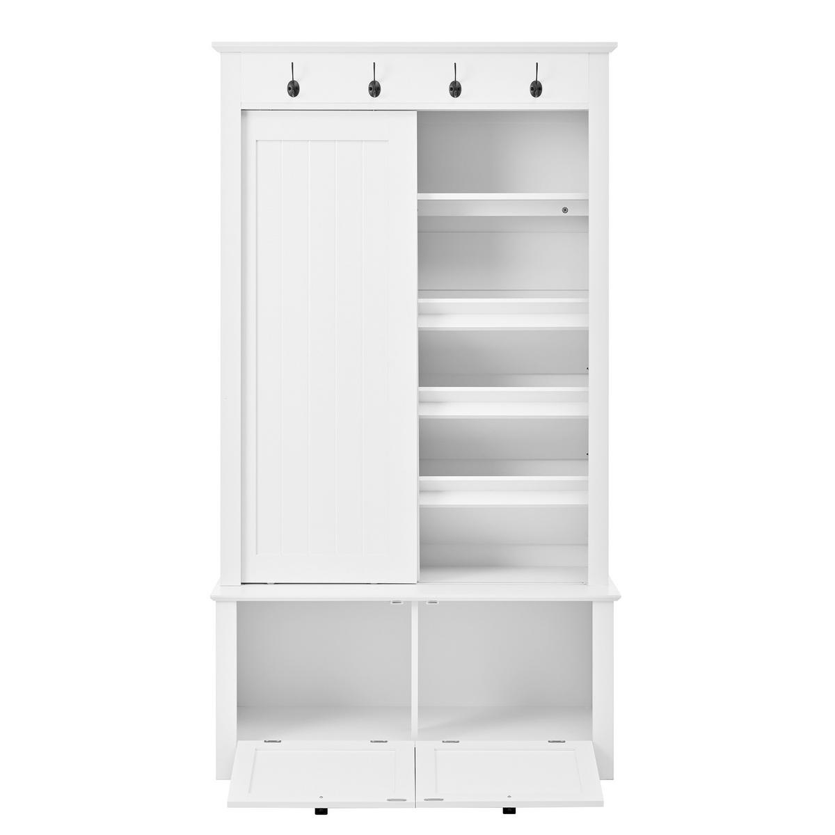 KLEIDERSCHRANK Schuhschrank Garderobe Multifunktion Haken - Weiß, Holzwerkstoff (50/180/100cm) - FLIEKS