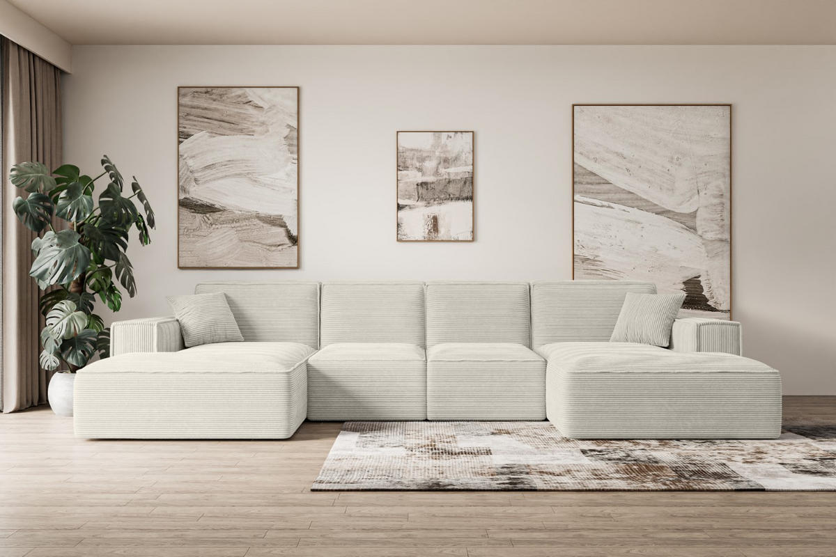 WOHNLANDSCHAFT SIERRA-U - 344x165x73 cm Hellgrau Cord - Hellgrau/Schwarz, Holzwerkstoff/Kunststoff (344/73/165cm) - ALTDECOR