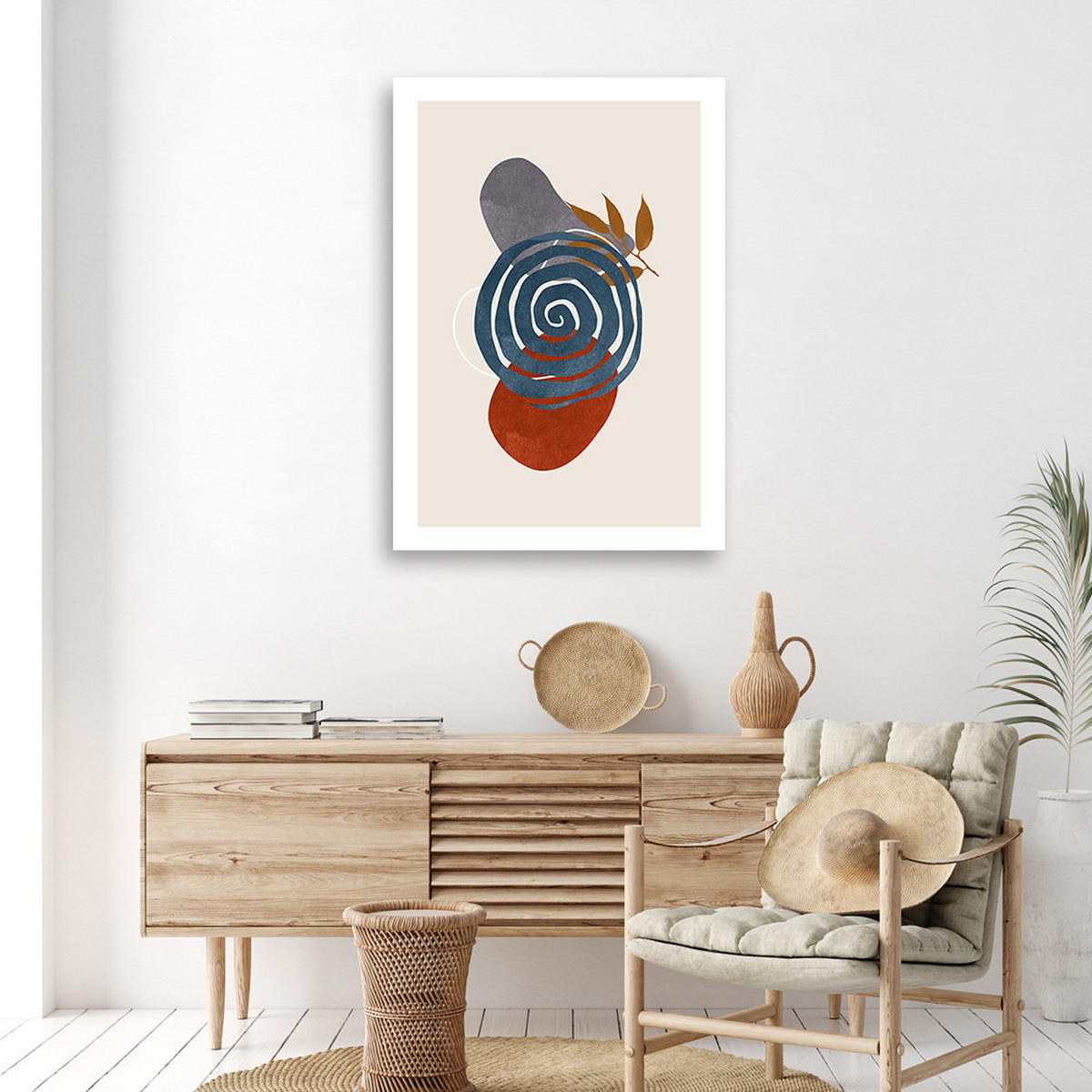 WANDBILD geometrische kreise und boho formen - Blau, Textil (40/60cm) - Feeby