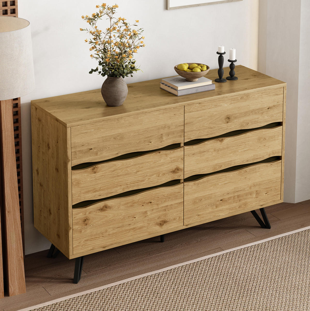 SIDEBOARD 120/40/75.5 cm Holzfarbe aus Spanplatte mit 6 Schubladen - Naturfarben, Holzwerkstoff (40/75.5/120cm) - OKMYHOME