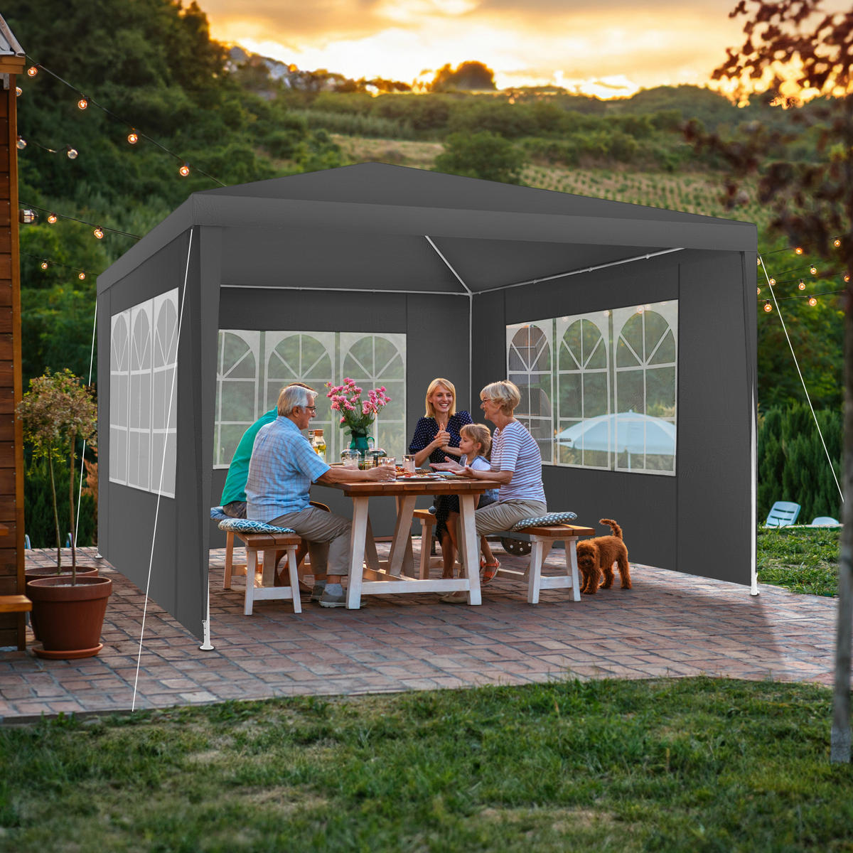 PAVILLON Baraban,inklusive Spannseile und Heringe,grau - Grau, Kunststoff (300/250/300cm) - tectake