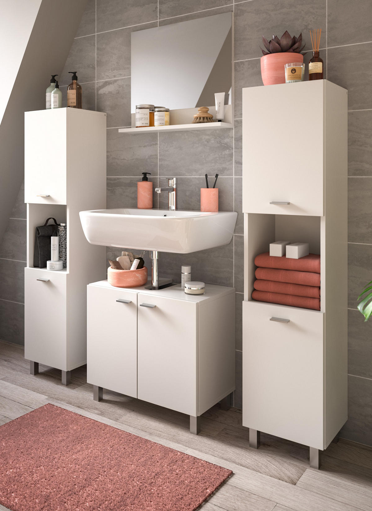 BADMÖBEL-SET weiß 4-teilig 140 cm, Kombination hängend oder stehend - Weiß, Glas/Holzwerkstoff (137/186/33cm) - Inn.Furn