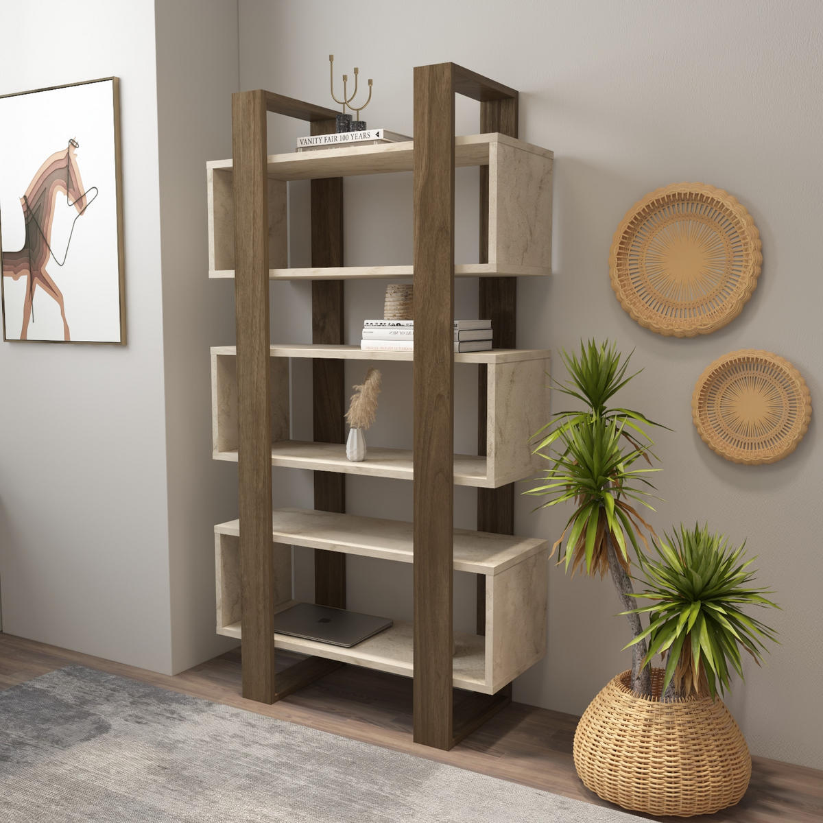 BÜCHERREGAL Reina - Beige/Braun, Holzwerkstoff (80/150/29.5cm) - Decorotika