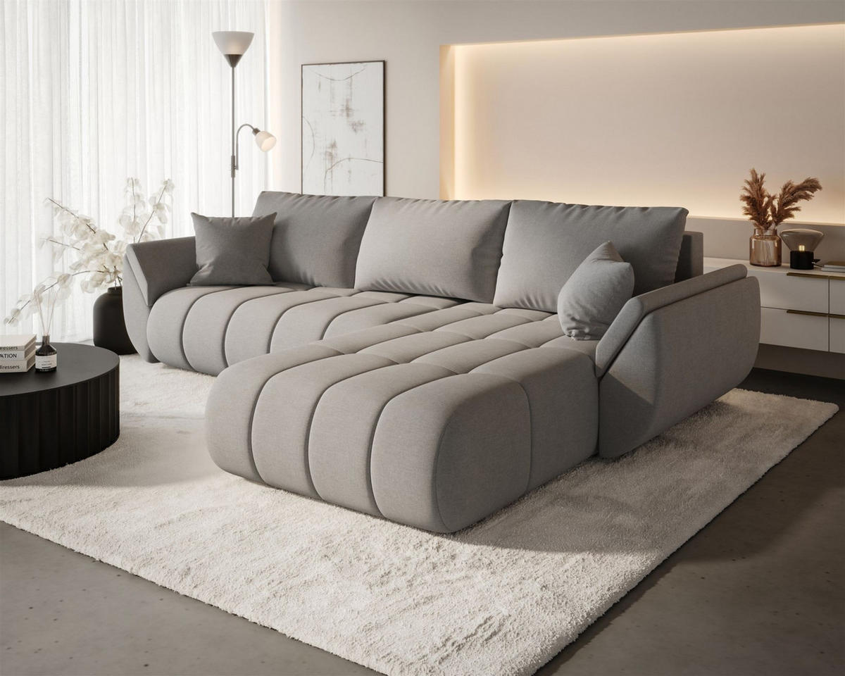 ECKSOFA Misato In Wind - Hellgrau, Holzwerkstoff/Textil (280/175cm) - Fun Möbel