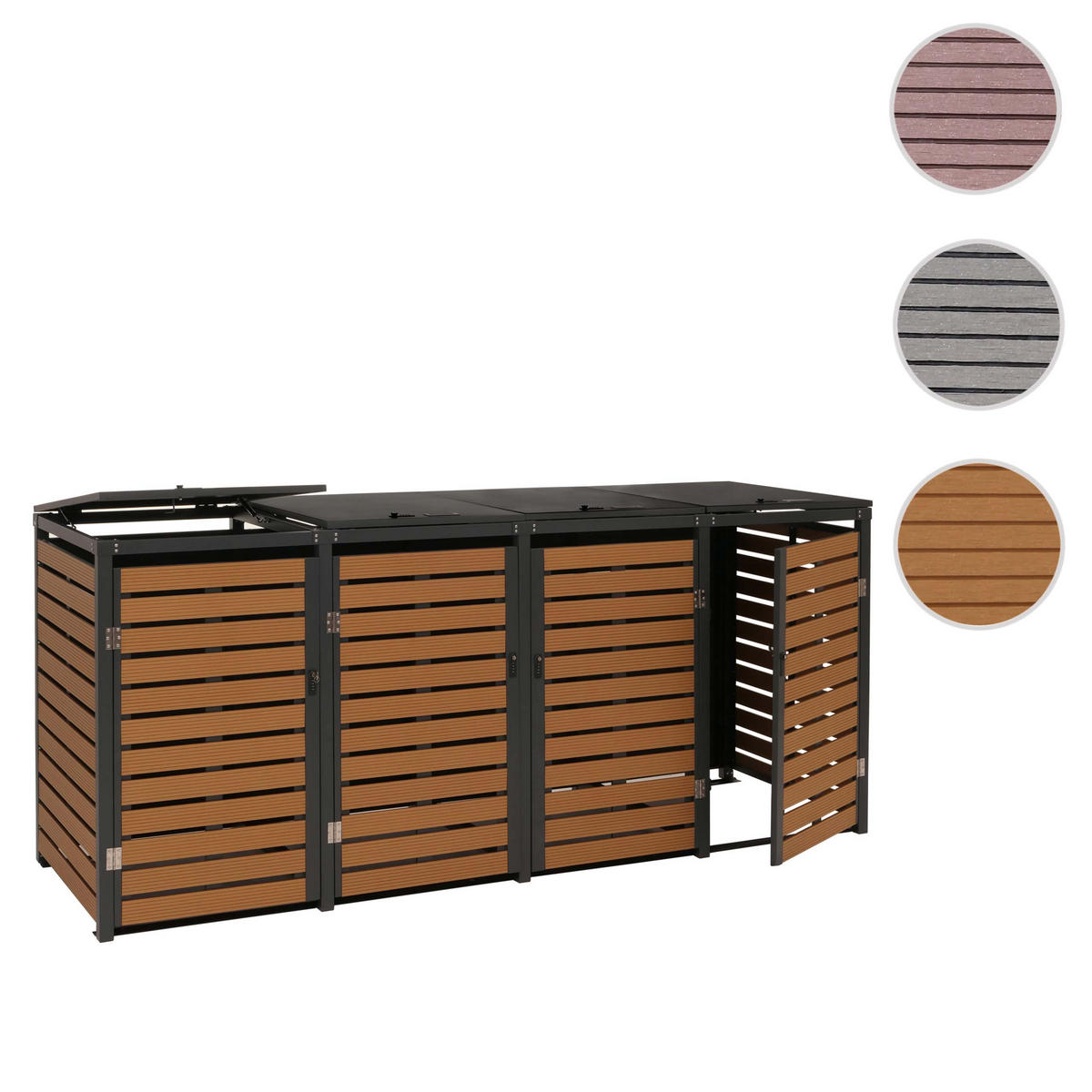 MÜLLTONNENVERKLEIDUNG 4ER Teak Dekor - Teakfarben, Metall (264/119/84cm) - MCW