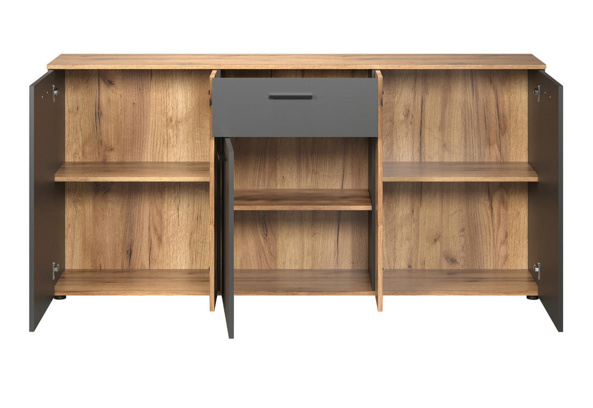 SIDEBOARD grau, Evoke Eiche 181 cm, Kommode mit viel Stauraum - Eichefarben/Anthrazit, Holzwerkstoff/Kunststoff (181/86/38cm) - Top.Furn