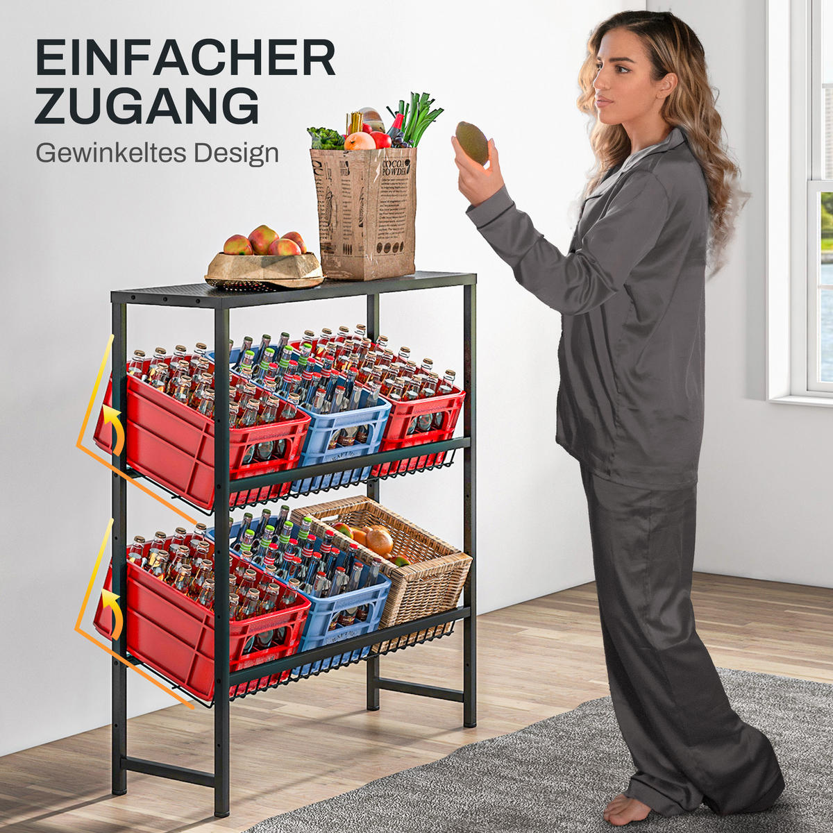 GETRÄNKEKISTENREGAL für 6 Kisten, Getränkeregal mit Verstellbar Regalhöhe - Schwarz, Metall (33/113.5/103cm) - HOMCOM