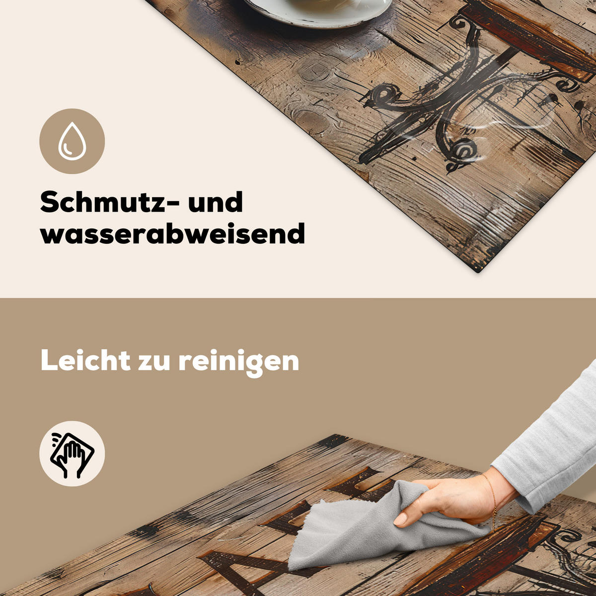 HERDABDECKPLATTE Cafe - Holz - Kaffee - Regale Induktionsmatte 78x78 cm - Schwarz, Kunststoff (78/78/0.2cm) - MuchoWow