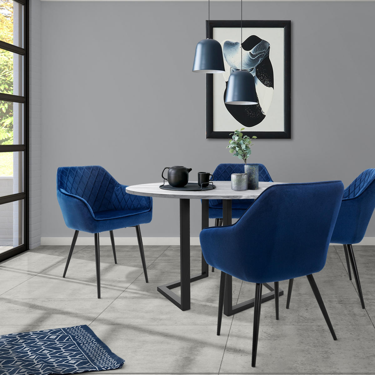 ESSZIMMERSTUHL Samt Dunkelblau 2er Set - Blau, Metall (63/80/60cm) - ML-DESIGN