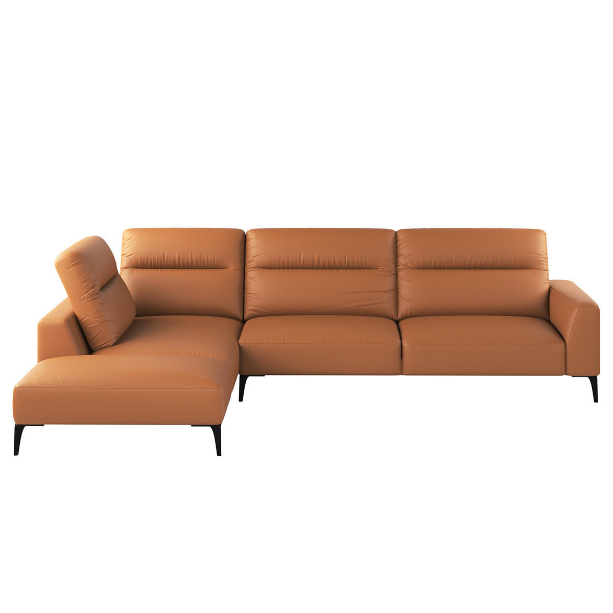 ECKSOFA mit Ottomane - Cognac/Schwarz, Leder/Metall (325/238cm) - home24