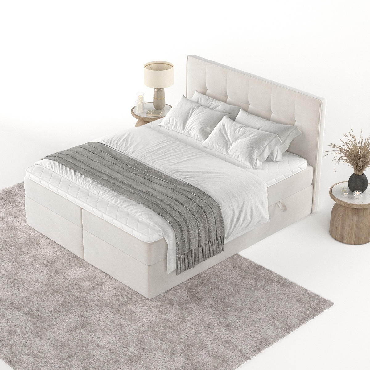 BOXBETT Mireo 140/200 cm Creme im Paros Stoff - Creme/Schwarz, Holz/Holzwerkstoff (140/200cm) - AltaBeds
