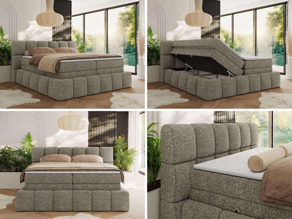 BOXSPRINGBETT NIRA KING 140/200 Grau Strukture - H3 - Grau, Holz/Textil (140/200cm) - MKS
