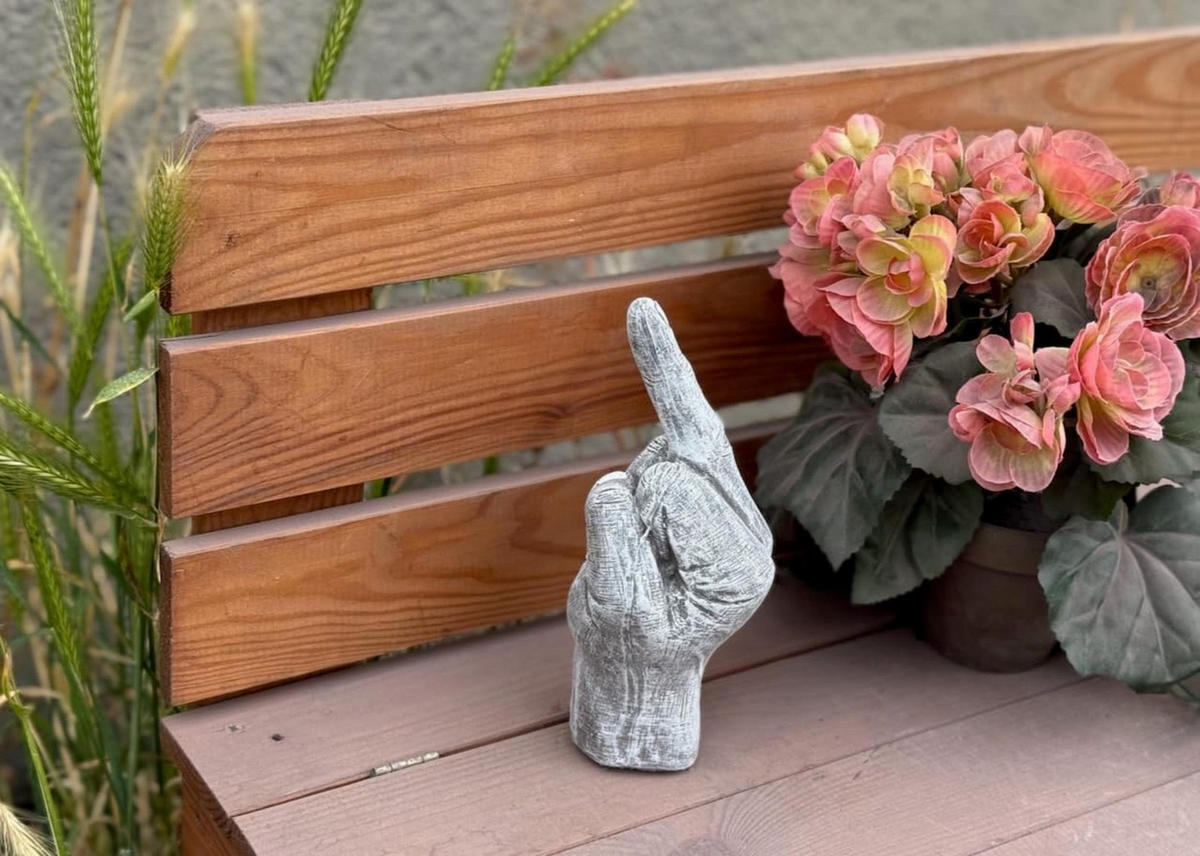 STEINFIGUR Stinkefinger Mittelfinger frostfest massiver Steinguss - Grau, Stein (9/18/7cm) - stoneandstyle