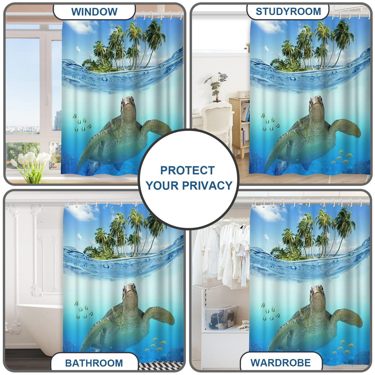DUSCHVORHANG Schildkröte Muster 100% Polyester für Badewanne und Badezimmer waschbar schimmelresistent antibakteriell - Multicolor, Textil (180/180cm) - MCBOSON