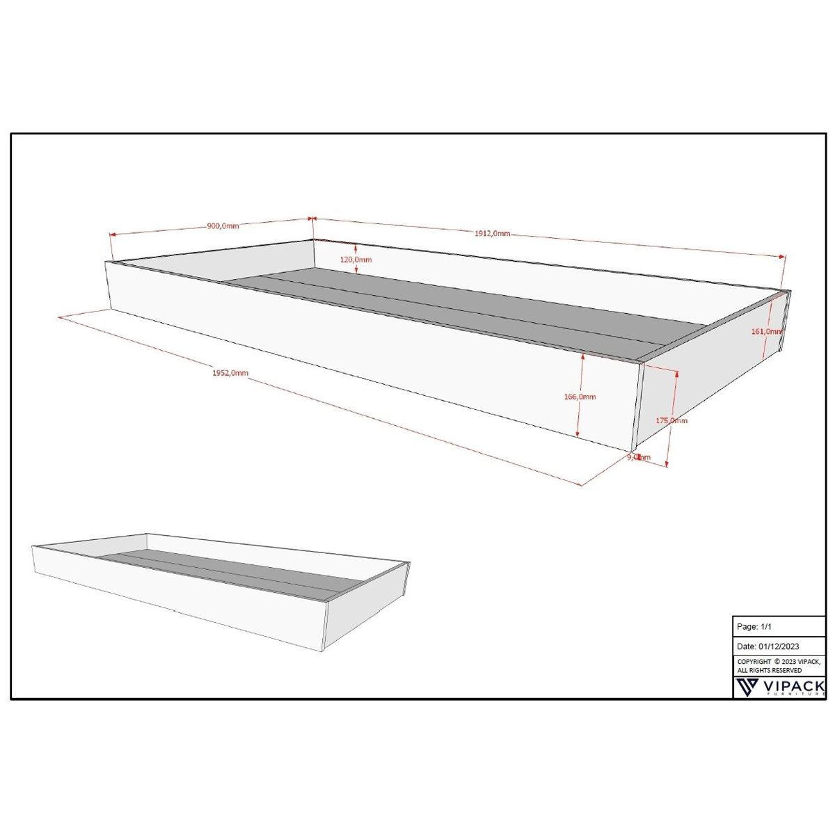 TAGESBETT Kelci 90x200 Bettschublade Rand Rausfallschutz Buche massiv - Buchefarben, Holz (90/200cm) - 58aufmkessel
