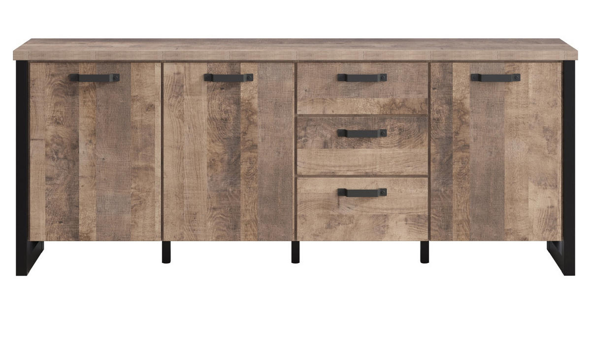 SIDEBOARD Eiche Tabak, schwarz 214 x 86 cm, Kommode mit viel Stauraum - Eichefarben/Schwarz, Holzwerkstoff/Kunststoff (214/86/45cm) - Top.Furn