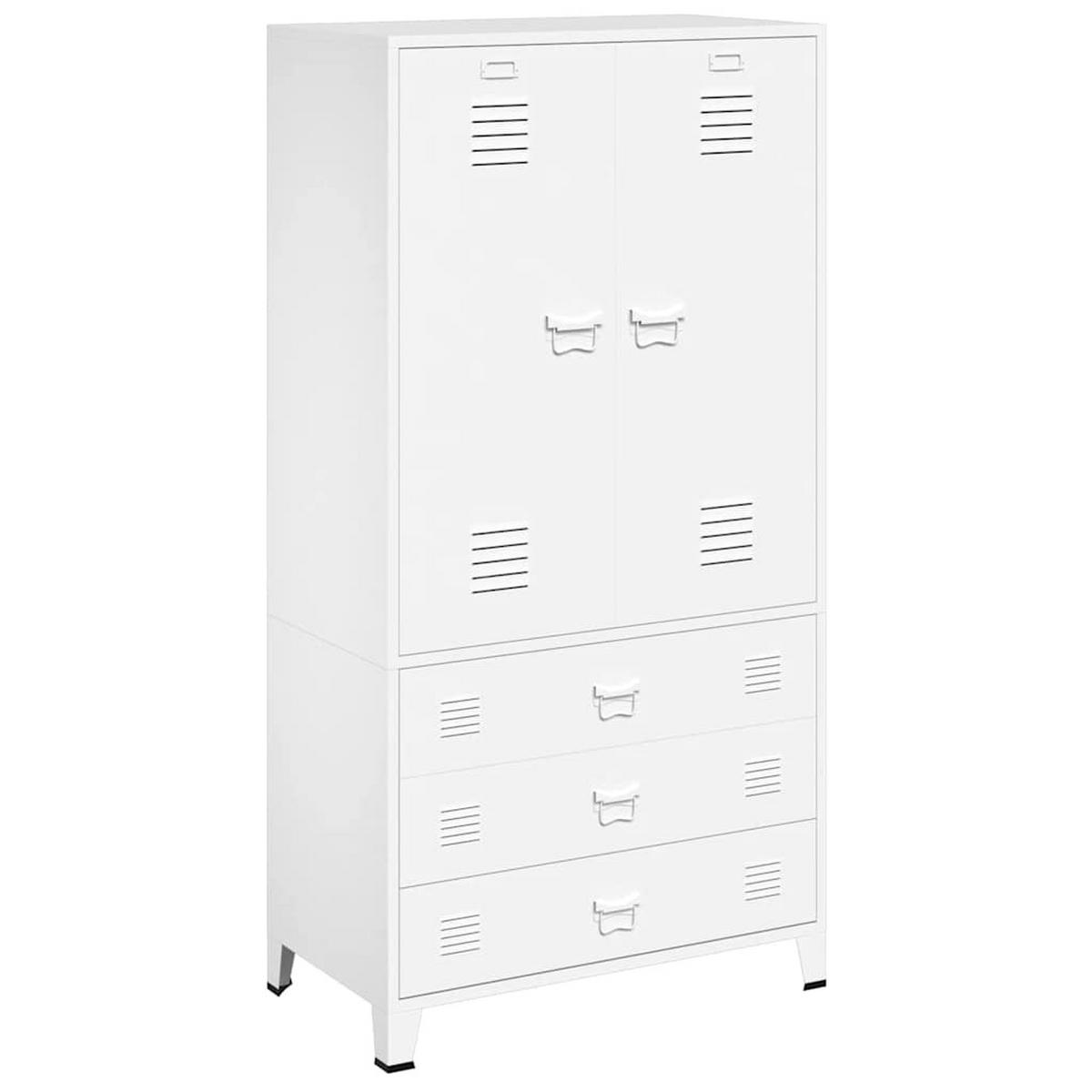 KLEIDERSCHRANK mit 2 Schubladen, 90/50/180 cm, aus Metall, Weiß, im Industriestil, 2-türig - Weiß, Metall (90/180/50cm) - vidaXL