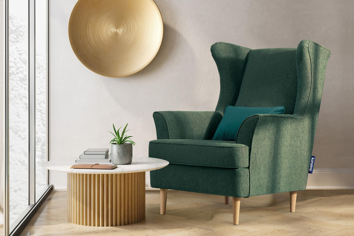 OHRENSESSEL STRALIS inklusive dekorativem Kissen - Blau/Beige, Textil (82/108/80cm) - KONSIMO®
