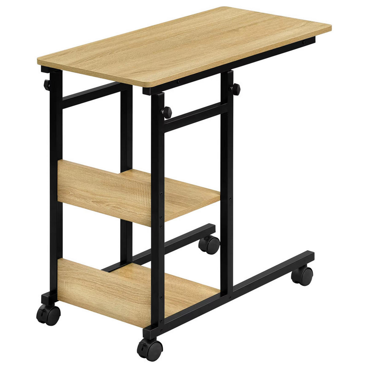 BEISTELLTISCH C-Form höhenverstellbar mit Rollen Light Oak Sofa Tisch - Hellbraun, Metall (40/80/96cm) - Kaket