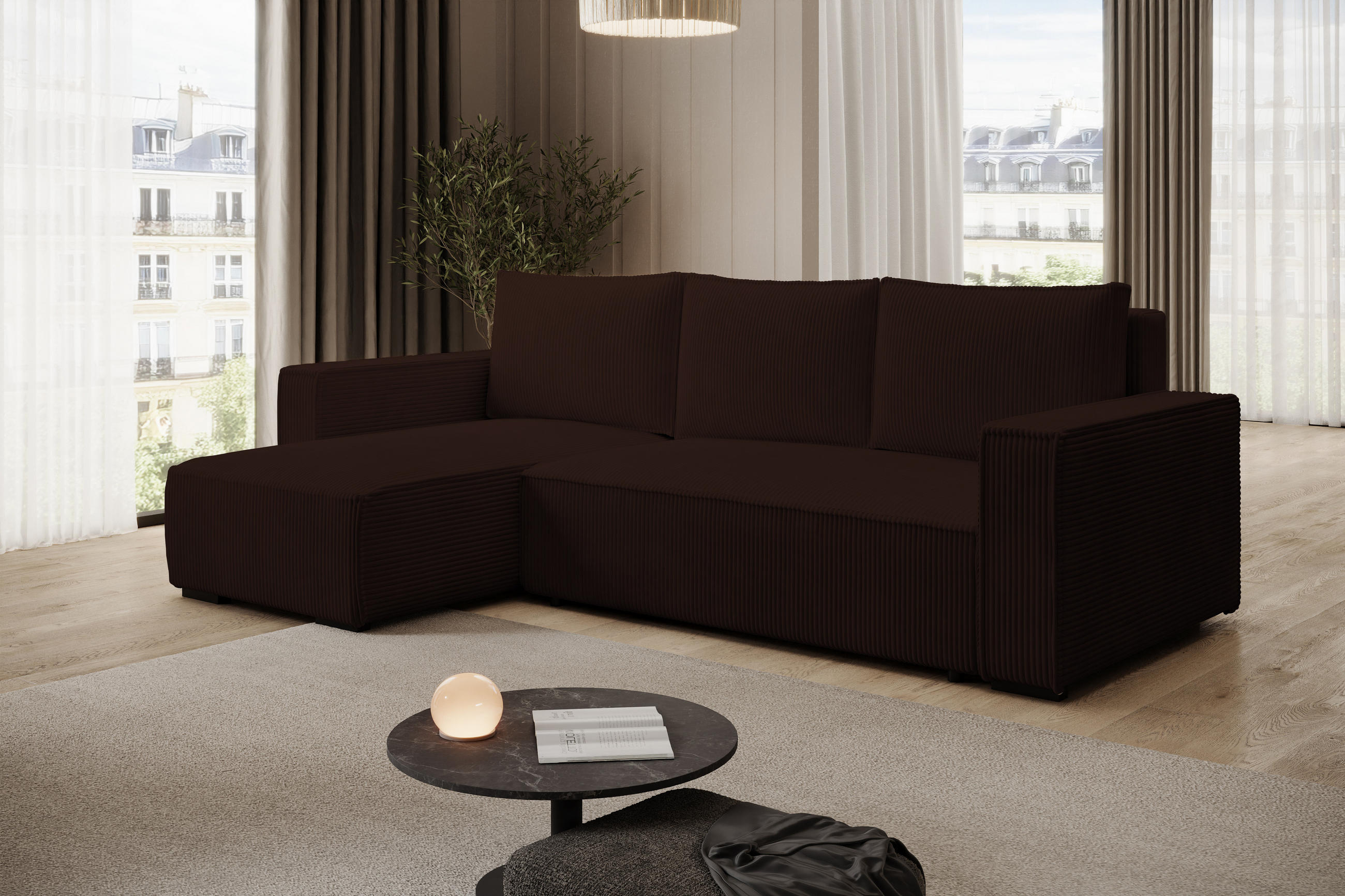 Thumbnail - Storez24 Ecksofa, Dunkelbraun, Textil, 3-Sitzer, 240x140 cm, Wohnzimmer, Sofas & Couches, Wohnlandschaften, Ecksofas