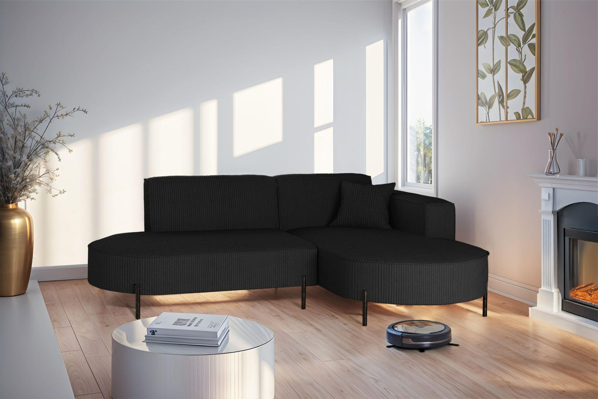 ECKSOFA Valencia Xs - Schwarz, Holzwerkstoff/Textil (236/165cm) - Fun Möbel