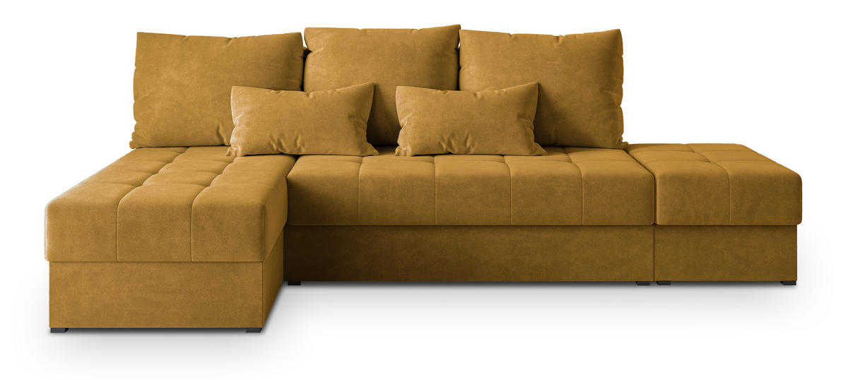 ROHOVÁ SEDAČKA NORVI žlutá - šedá/žlutá, dřevo/textil (251/143cm) - MASSENO